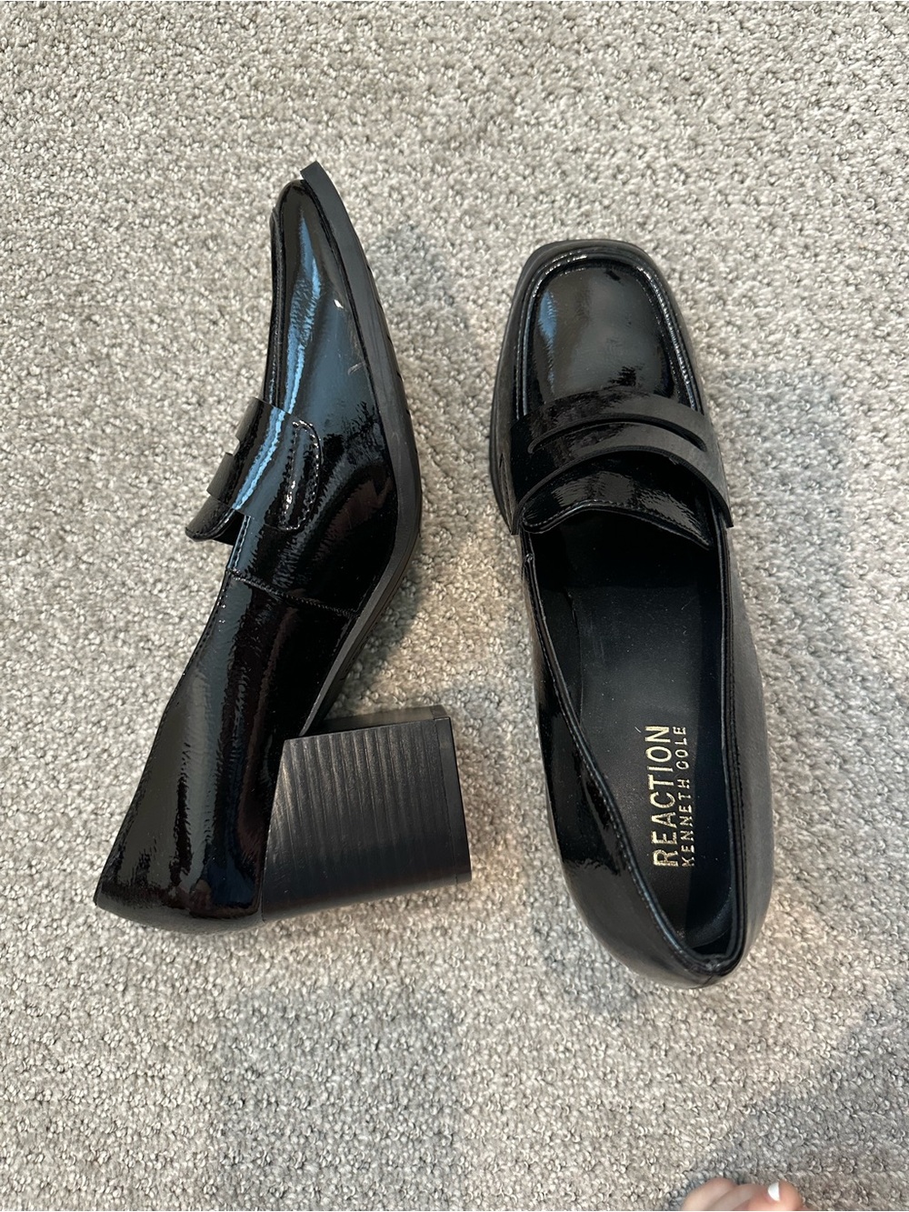 ELSA Women's Black Patent Loafers with Block Heel